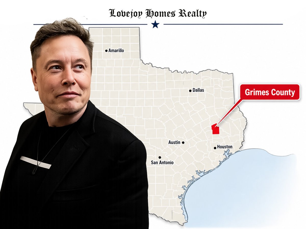 LovejoyHomes's tweet photo. Texas is winning again. ⭐

~$16.8B. 3,000+ jobs. Grimes County.

Terafab is also a REAL ESTATE story.

Where will housing, roads and investment follow?
My analysis:

https://t.co/fsbwgowkMZ
Thank you @elonmusk ! https://t.co/V7qIzgKH9C