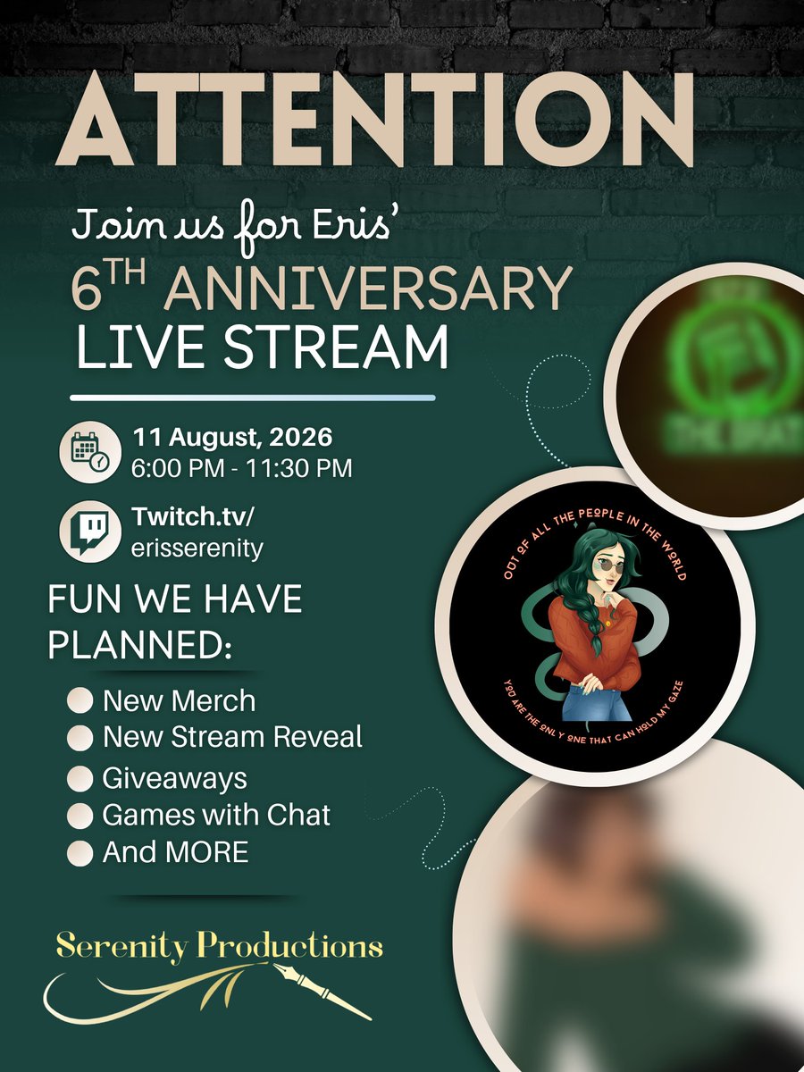 ErisSerenity's tweet photo. ANNIVERSARY STEAM ON 8/11 @ 6PM EST! There will be giveaways, new merch lines available and a new stream layout I can't wait to show you guys. So please join! It should be a ton of fun!

https://t.co/PeqmmKPA4K https://t.co/c4QoZhhnlh