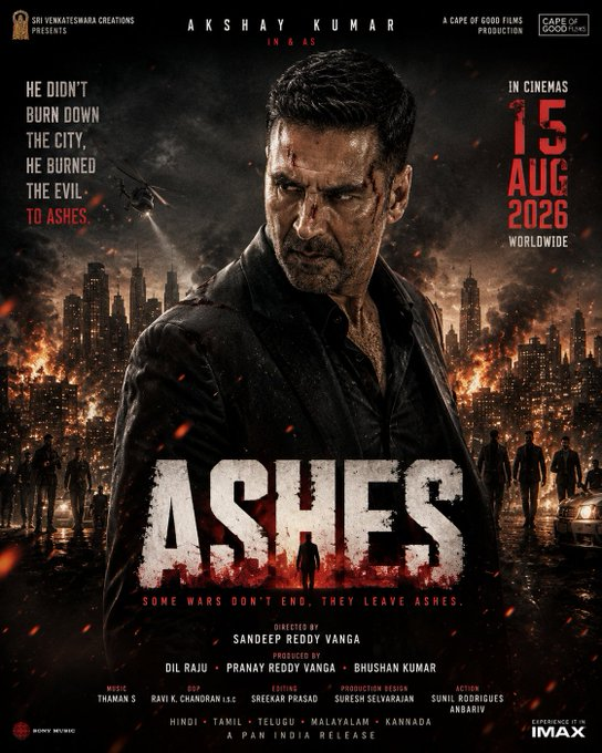 DurwaSharma's tweet photo. 🔥 AKSHAY KUMAR IS BACK IN BEAST MODE! 🔥

The first look of #ASHES promises intensity, vengeance, and pure mass action. A city in flames. A man with nothing left to lose. ⚔️💥

15 AUGUST 2026 can't come soon enough!

#AkshayKumar #AshesMovie https://t.co/ZLHRZ3kuPE