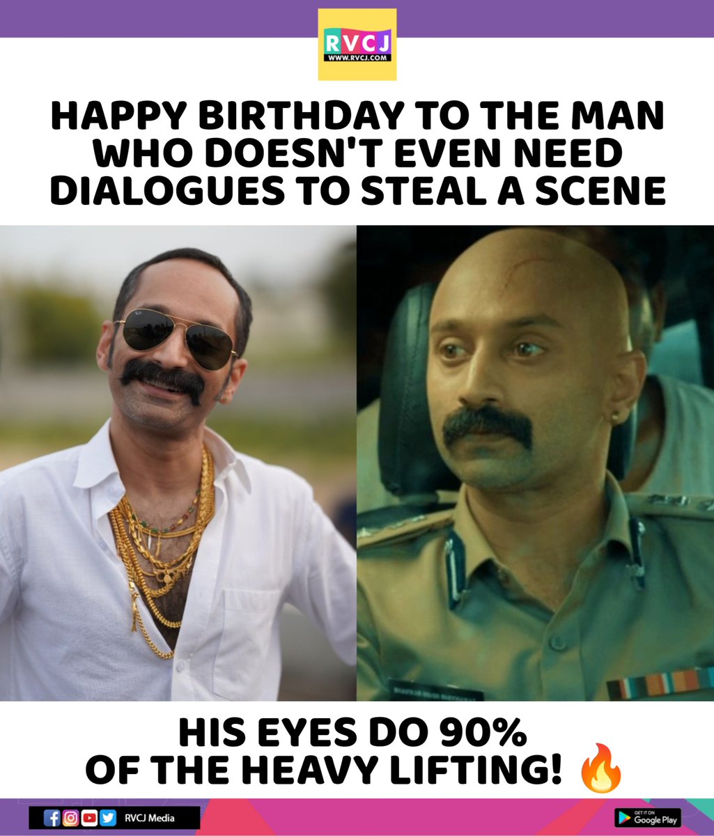 rvcjmovies's tweet photo. Happy Birthday Fahadh Faasil 🔥
#fahadhfaasil #pushpa #pushpa2therule #malayalamcinema #tamilcinema https://t.co/DTLdt3Hjwm