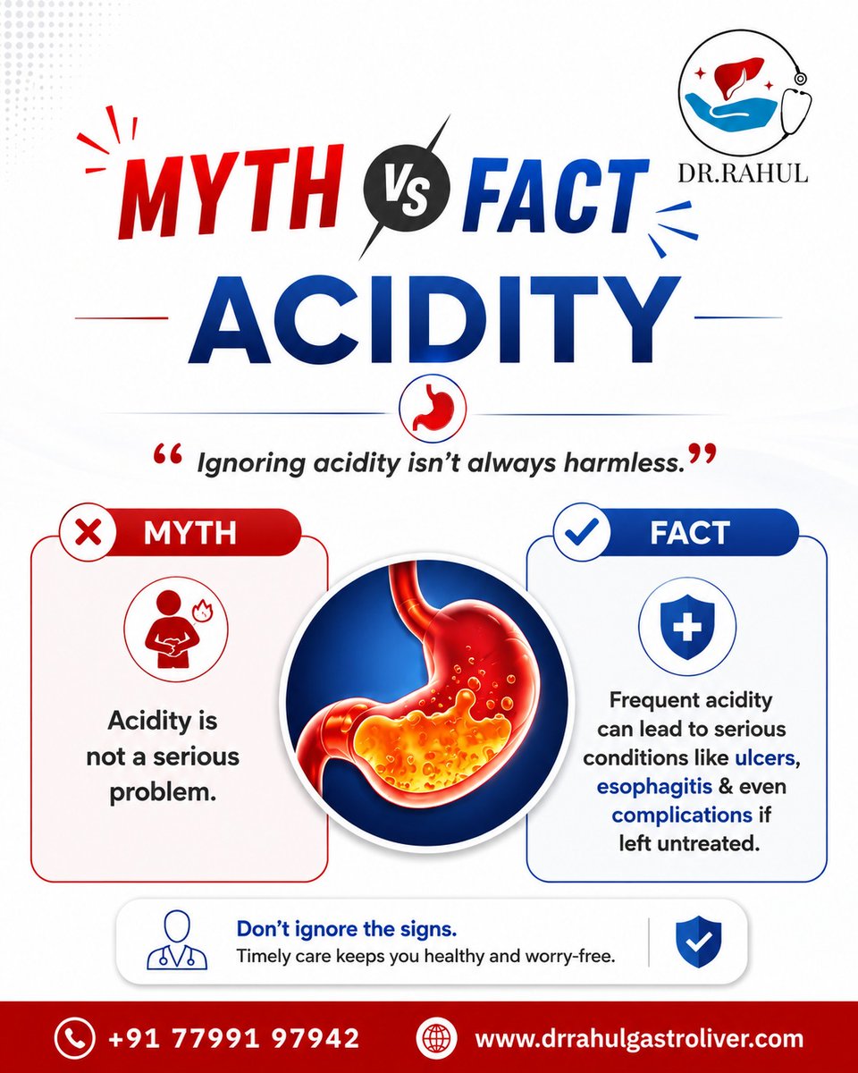 rahul_dr49083's tweet photo. 🔥 Frequent acidity isn’t always harmless. Know the facts, recognize warning signs, and seek expert gastro care before symptoms become serious.
#Acidity #AcidityAwareness #Heartburn #GERD #Gastritis #GutHealth #DigestiveHealth #StomachHealth #Gastroenterologist #GastroCare https://t.co/Tt69G3wHKp