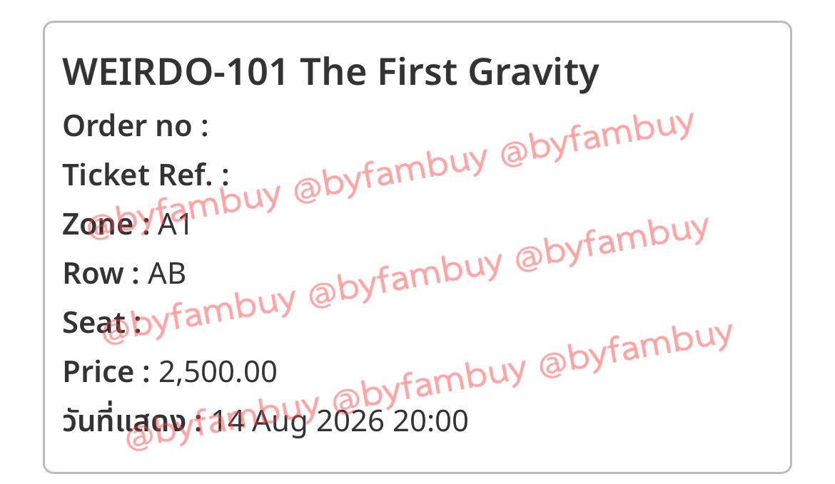 byfambuy's tweet photo. wts / ขาย บัตร 2500 A1 

all benefit  : 2500 + ค่ากดร้าน 300

หรือ

แค่ที่นั่ง+โปสการ์ด : 1300 บาท

นัดรับจ่ายสดได้ที่เอสพลานาด / เซ็นลาด / แฟชั่น หรือวันงานค่ะ

#WEIRDO101Series https://t.co/t5ALiEOI8l