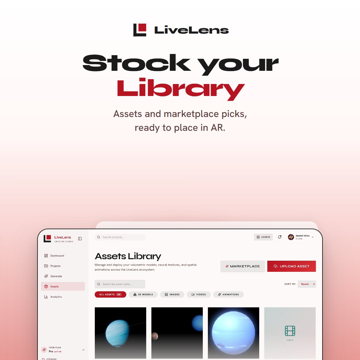 uselivelens's tweet photo. Your AR experiences start with the right assets.

LiveLens keeps models, video, and marketplace picks in one library, ready to place and publish.

Stock your library → https://t.co/SKxARchioW https://t.co/60nOcZDrjc