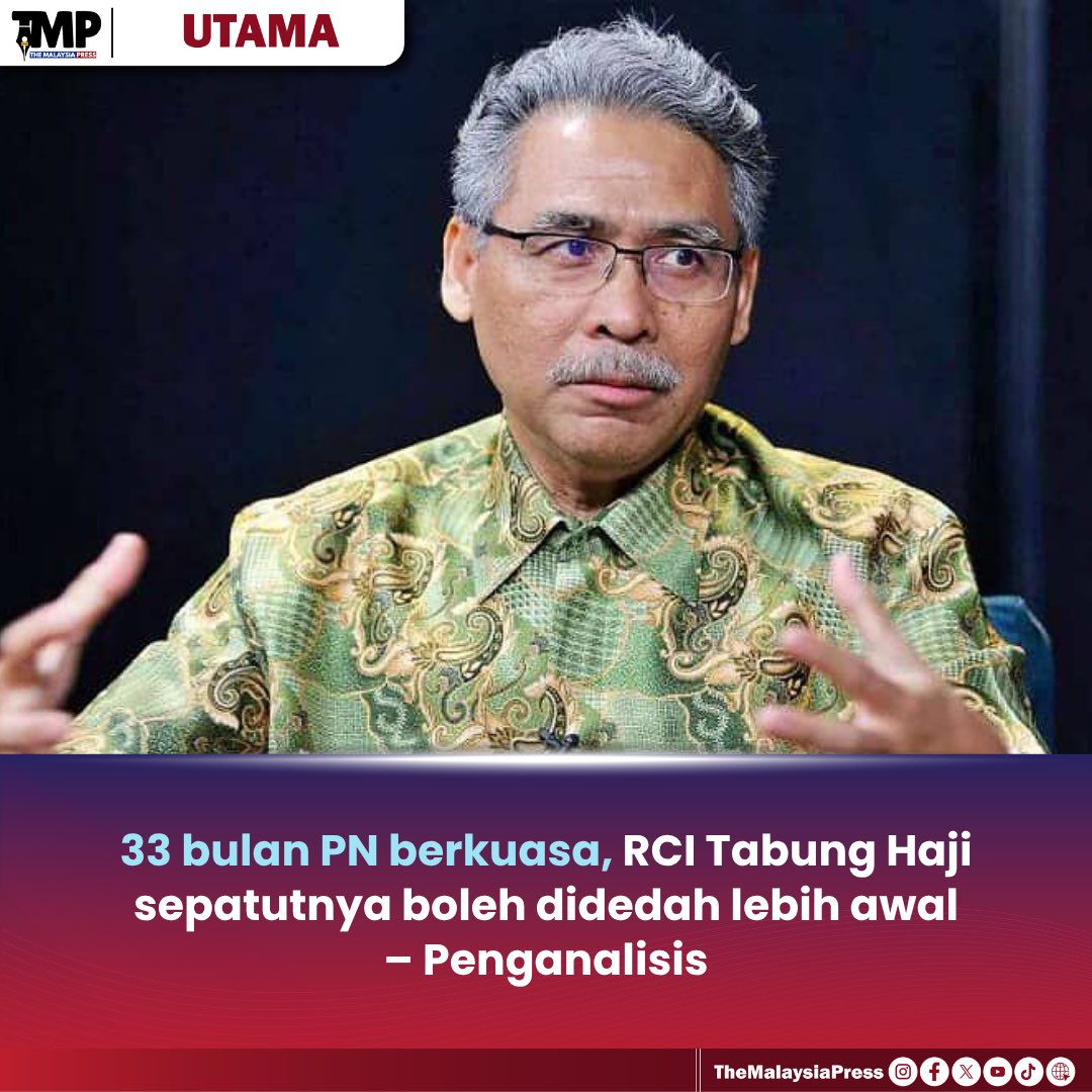 TMPNews_'s tweet photo. KELEWATAN mendedahkan laporan Suruhanjaya Siasatan Diraja (RCI) berkaitan Lembaga Tabung Haji (TH) selepas 33 bulan pentadbiran Perikatan Nasional (PN) seharusnya dipersoalkan, kata Fello Majlis Profesor Negara, Prof Dr Azmi Hassan.

Berita selanjutnya di ruangan komen https://t.co/MMCmvGYkrU