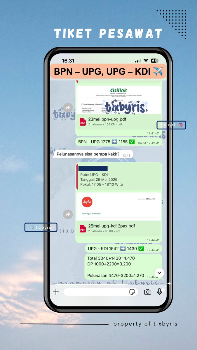 tixbyris's tweet photo. BPN - UPG, UPG - KDI, CGK - SMQ, SMQ - SUB, BTH - SRG, PKY - YIA PP (tiket pesawat)

Diskon tiket pesawat open terus ya. Syarat ketentuan berlaku, bisa dibaca di katalog WA https://t.co/UkxlhkiAMb