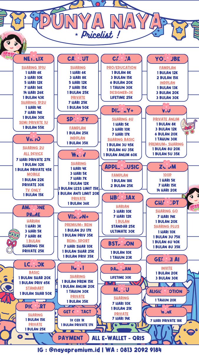 tinkurdels's tweet photo. open yaw✨ order di wa only!

ready app prem netflix, capcut, canva, iqiyi, wetv, loklok, bstation, cek gtc, disney+, appmuss, dll ✨

https://t.co/44C36JSVT6 
#zonauang #bealanja #zonajajan https://t.co/k90wMThIQU