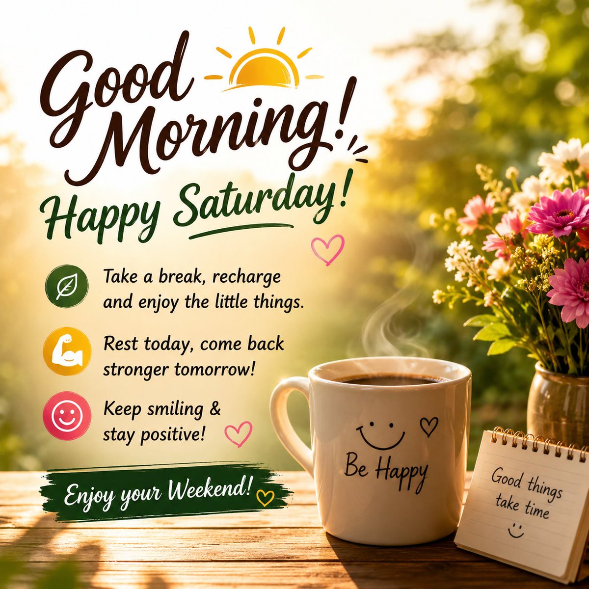 shraddham008's tweet photo. ๐ **Good Morning & Happy Saturday!** ๐ธ
โจ Take a break, recharge, and enjoy the little things.
๐ช Rest today, come back stronger tomorrow!
๐ Keep smiling & stay positive!
#SaturdayVibes #GoodMorning #PositiveVibes #WeekendBlessings ๐ฟโ https://t.co/3YfOBOHL54