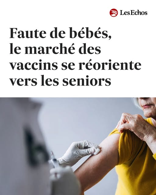 BlemontD's tweet photo. Faute de bébés, le marché des vaccins se réoriente vers les seniors - ce n'est pas le gorafi, c'est vraiment le titre des échos.  « le marché des vaccins » en dit sacrément long sur ce que représente la santé pour certains… https://t.co/HcEabpsyja
