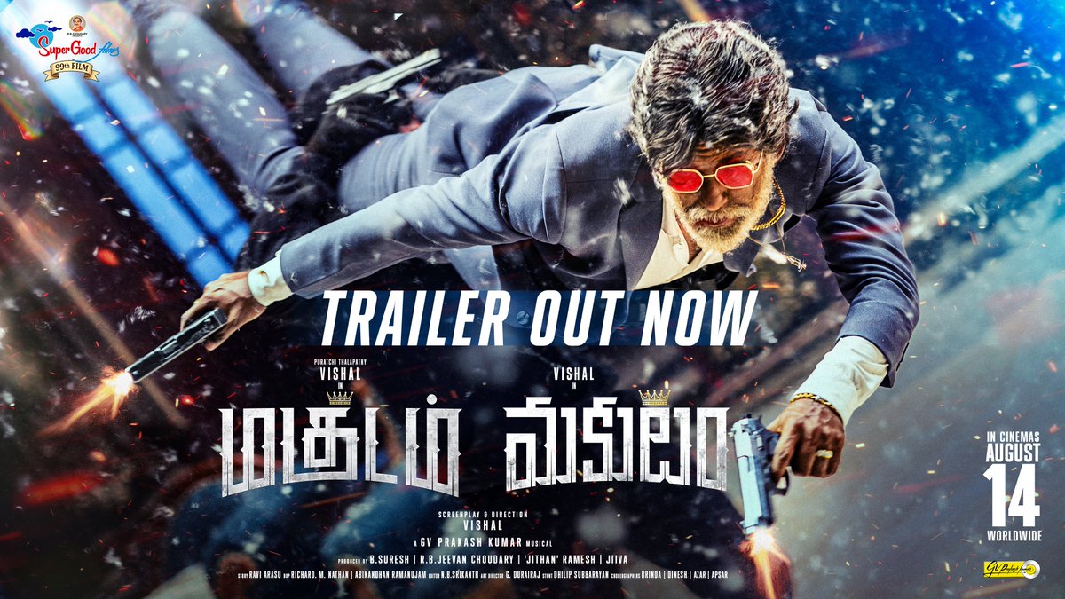 VishalKOfficial's tweet photo. Trailer Out Now🔥

The celebration has begun. The crown is rising🔥

#Magudam / #Makutam  Trailer is Here -

Tamil - https://t.co/xplUfYEmZv

Telugu - https://t.co/0qpeMyFv48

#DirectorVishal 
#MagudamTrailer #MakutamTrailer #MagudamReleaseOnAug14th #MakutamReleaseOnAug14th #SGF99