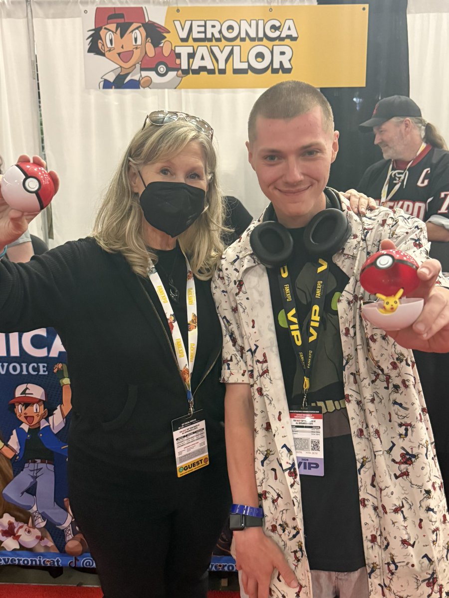TheRealDudja's tweet photo. Me and the absolutely wonderful and delightful Veronica Taylor, the original Voice Actor of Ash Ketchum from the OG Pokemon. Thank you so much for the wonderful autograph as well Veronica ❤️ Drop a ❤️ if you grew up watching Pokémon! #VeronicaTaylor #AshKetchum #Pokemon #VoiceActor #FanExpo