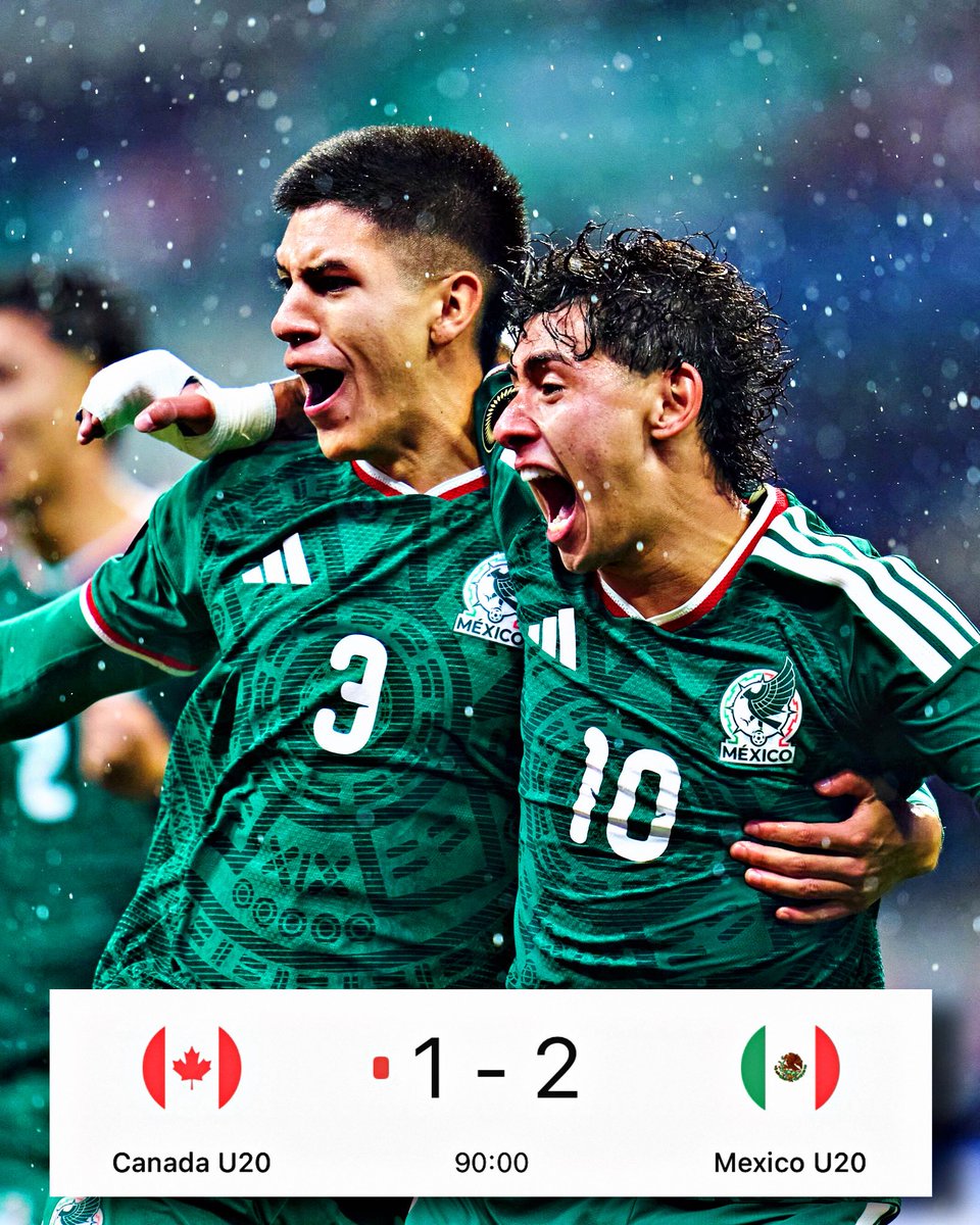 AllFutbolMX's tweet photo. 🚨🤯 FINAL: MEXICO BEATS CANADA IN THE SEMIFINALS OF THE CONCACAF U20 CHAMPIONSHIP AND ADVANCES TO THE FINAL! 

Mexico has officially qualified for the 2027 U20 World Cup and the 2028 Olympic Games. ❤️

The Mexican team will face the USA in the final at the Estadio Azteca! 🇺🇸🏆 https://t.co/59qS0sMTlQ