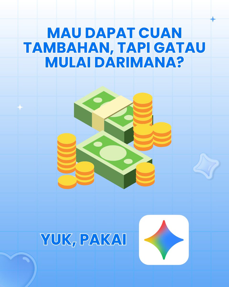 Vallms05's tweet photo. Lagi pengen punya penghasilan tambahan tapi masih bingung mau mulai dari mana? Yuk, mulai tanya ke Gemini.

@googleindonesia 
#TeamGoogle #GoogleStudentAmbassador #GSA2026 #Gemini #GoogleAI https://t.co/HCBZqFiFXr
