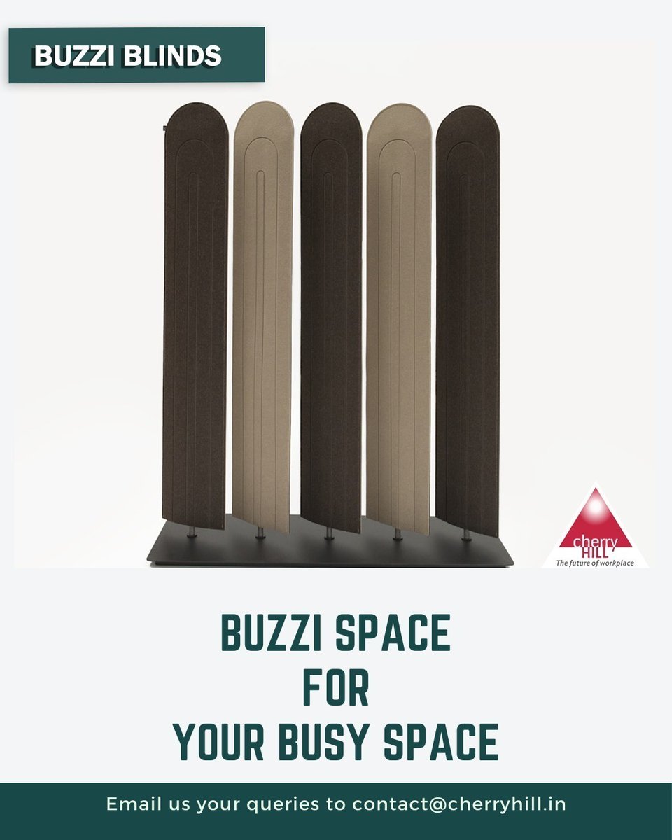 CherryHillDelhi's tweet photo. Exclusively available in India through Cherry Hill Interiors, BuzziBlinds feature unique shapes, V-cut technology &amp; 12 Buzzi Felt sleeve colors. Personalize with fabric layers or wheels for easy mobility.
#CherryHillInteriors #BuzziBlinds #ModernWorkspaces #Acousticsolutions https://t.co/aV6kcDxX8k