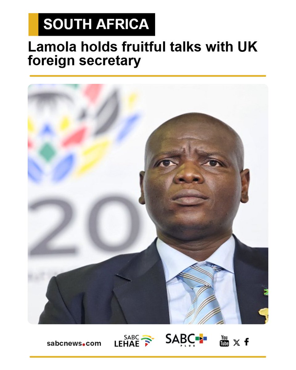 SABCNews's tweet photo. International Relations Minister Ronald Lamola says he had a fruitful telephone conversation with his UK counterpart, Foreign Secretary Ed Miliband. Lamola says the discussion focused on advancing dialogue on global conflicts, multilateral reform and the shared G20 agenda.                                                                                                        
https://t.co/5hMZhfXlBx