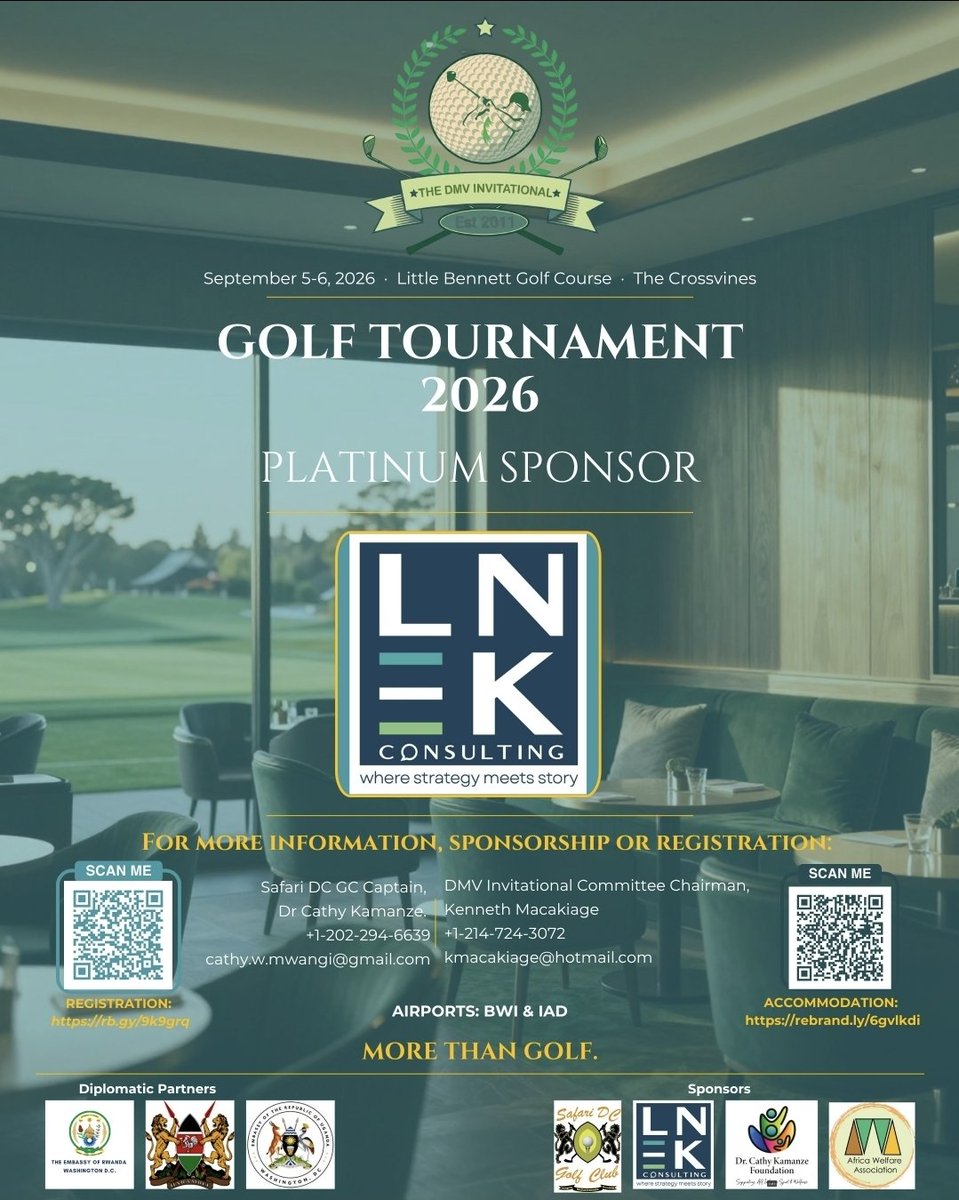 LNEKConsulting's tweet photo. Proud to be a Platinum Sponsor of the 2026 DMV Invitational🏌🏾‍♂️.
Honoured to support #safaridcgolf and the African diaspora golf community.
Sept 5 &amp; 6, Maryland. Register: https://t.co/d9VZLESBuZ

#DMVGolf #Golf #AfricanGolfers #GolfTournament #WashingtonDC #DMVInvitational https://t.co/8CqIyqihsY