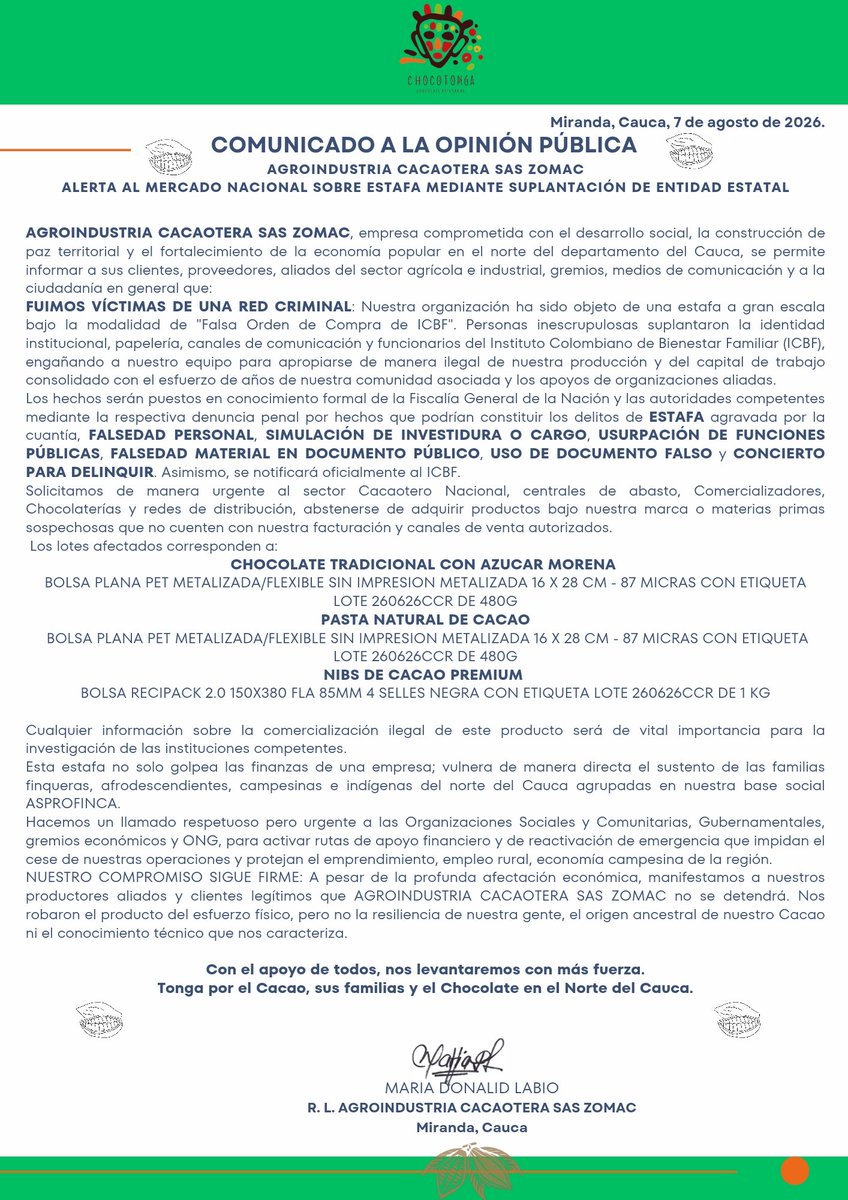 chocotonga2020's tweet photo. COMUNICADO A LA OPINIÓN PUBLICA 
La delincuencia Entongo. https://t.co/duJoBkOTe4