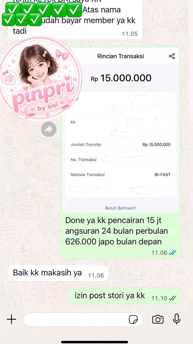 sheshesisi2's tweet photo. happy banget tiap lihat testimoni cust yang bilang kebantu banget sama proses cepat di aku 💗✨
buat yang lagi urgent, pinpri 1jt–30jt masih open ya 👀💸
langsung tele: https://t.co/AL4LaggHM1 

#pinpri #zonauang https://t.co/kMPijIMbRz