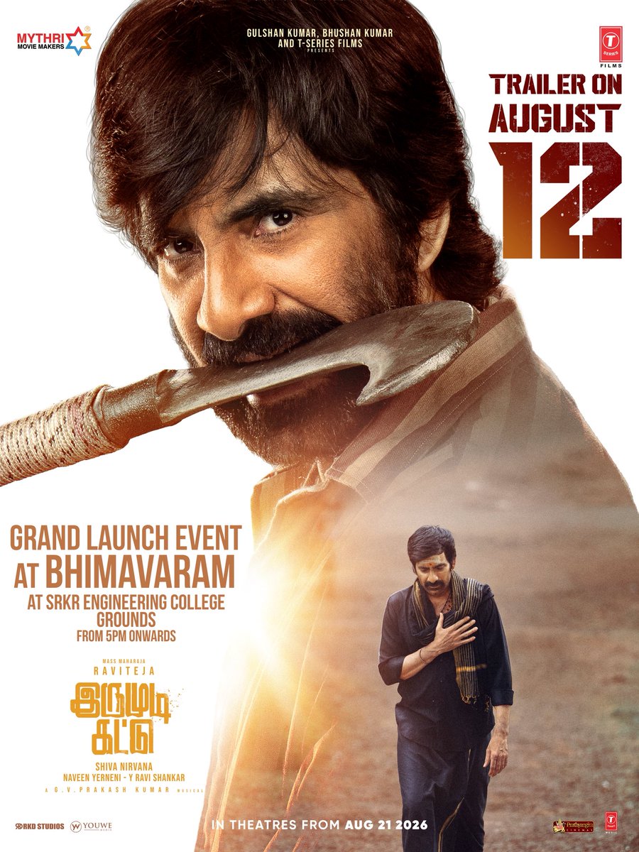 RaviTeja_offl's tweet photo. #Irumudi Trailer Launch on the 12th ❤️❤️❤️

Coming to Bhimavaram for this is going to be really special. 

Looking forward to being there 🤗 https://t.co/n59zZlEV3c