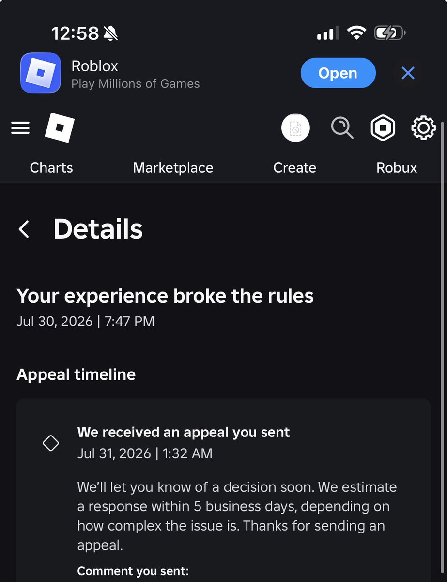 Sosholicc's tweet photo. It’s been more than a week since I got banned and waiting to receive an appeal respond @Roblox @Roblox_RTC @robloxdevrel I got caught in the ban wave for a game I’ve never created or playedI would like for you to unban me user: Sosholic. I’ve spent way too much money into @Roblox https://t.co/5dQAwoYCEM
