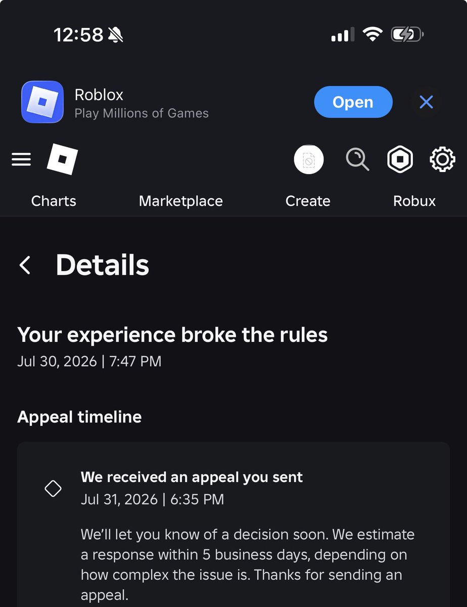 Sosholicc's tweet photo. It’s been more than a week since I got banned and waiting to receive an appeal respond @Roblox @Roblox_RTC @robloxdevrel I got caught in the ban wave for a game I’ve never created or playedI would like for you to unban me user: Sosholic. I’ve spent way too much money into @Roblox https://t.co/5dQAwoYCEM