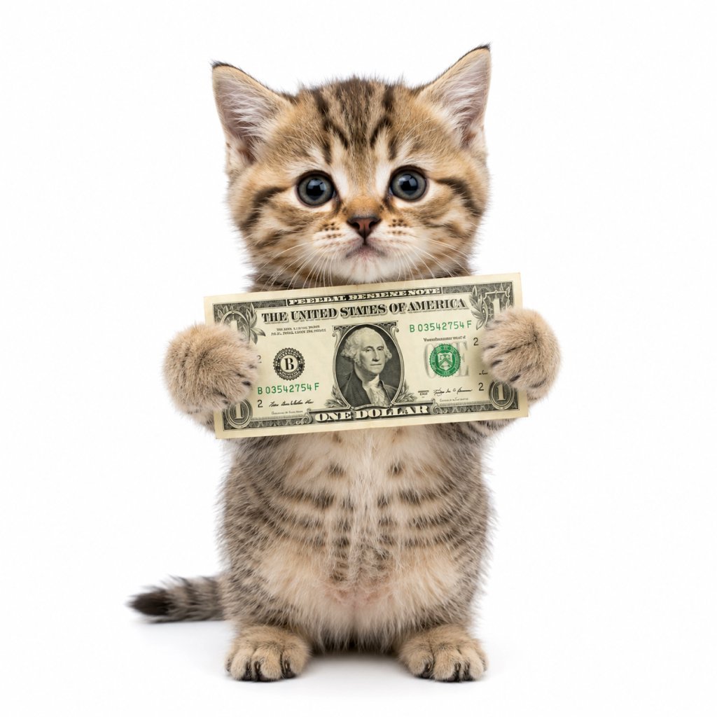 JacDevs's tweet photo. Today is national Dollar day and international cat day.

I found the perfect way to send both.

Meet Dolla. 

CApn6Ve5g2U9DVW2eR6Q7H38t4hy46pSpAS2Gij8pump https://t.co/hIQYo581aF