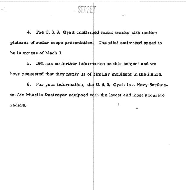 RCM10K's tweet photo. CIA-#UAP-D023, Briefing Notes for Mr. Walter Elder https://t.co/fL6y6wiJyd

Aerospace Engineering Constraints of the Era
An aircraft sustaining Mach 5.7 for 21 minutes in the mid-1960s would face engineering hurdles that human science had not yet solved:

The Thermal Barrier: At Mach 5.7, atmospheric friction generates temperatures well exceeding 1,000^ to 1,500^ In 1964, titanium alloys used on the A-12 were at their absolute thermal limit at Mach 3.2. Sustaining Mach 5.7 required  advanced carbon composites or active cryogenic cooling systems that did not exist.

Propulsion Limitations: Conventional turbojets choke at speeds above Mach 3. Though ramjets existed, a scramjet (supersonic combustion ramjet) capable      of operating at Mach 5.7 was purely theoretical and still undergoing basic laboratory testing.

Structural Loads (G-Forces): The report implies the object changed direction and interacted with the F-8 Crusader. Making any sharp turn at 3,800 knots      exerts immense centrifugal acceleration. The structural G-forces would instantaneously destroy any 1964 metal airframe, and the resulting G-forces would be fatal to a human pilot.

Conclusion
If the tracking data is flawless and not the result of electronic warfare testing or radar anomalies, the object exhibited propulsion, material strength, and thermal management decades ahead of human capability. It behaved like an uncrewed, highly advanced vehicle operating under principles distinct from mid-20th-century aerospace engineering.