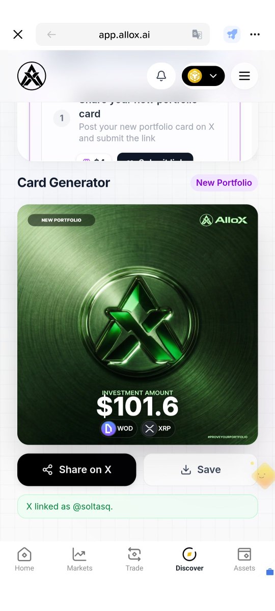 soltasq's tweet photo. Just proved my portfolio on @alloxdotai 🚀
https://t.co/hdILahpqMW
#ProveYourPortfolio #AlloX https://t.co/FVeqtMUP5a
