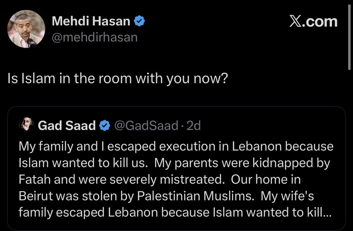 elicalebon's tweet photo. The best part of this is the accidental admission that he’s only safe because Islam is no longer in the room with him. https://t.co/XJTOV0ZUmT