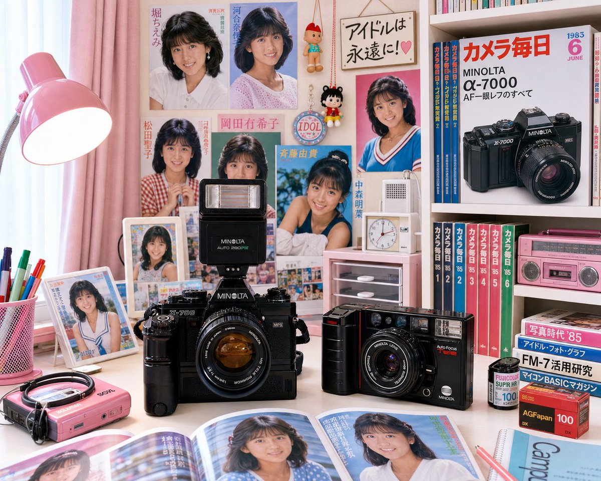 komugi_2B's tweet photo. ミノルタAFテレも、X-700と一緒に1985年に戻ってもらいました

‥これ男カメラ小僧の部屋？👩 https://t.co/ArsSQnkqEm