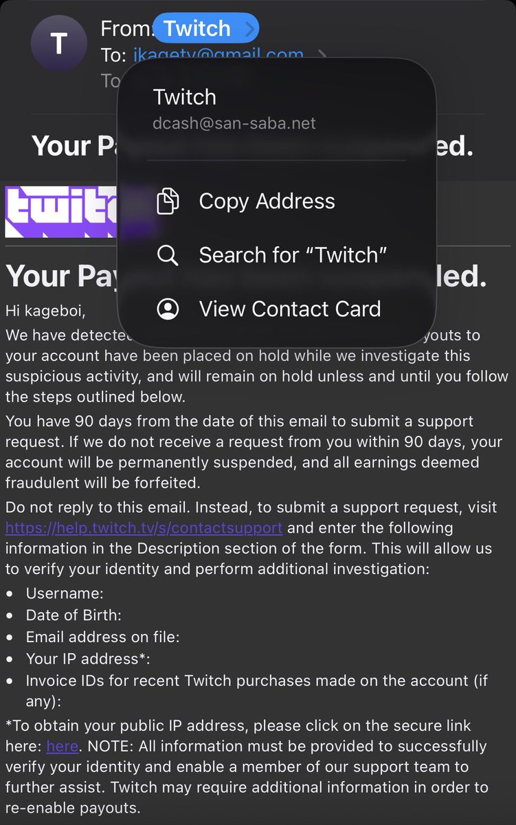 Kageboi_'s tweet photo. idk if this is new or not but this is my first time seeing this one. . 

They phishing with twitch payouts be careful 😭 https://t.co/m9rfPsefOM