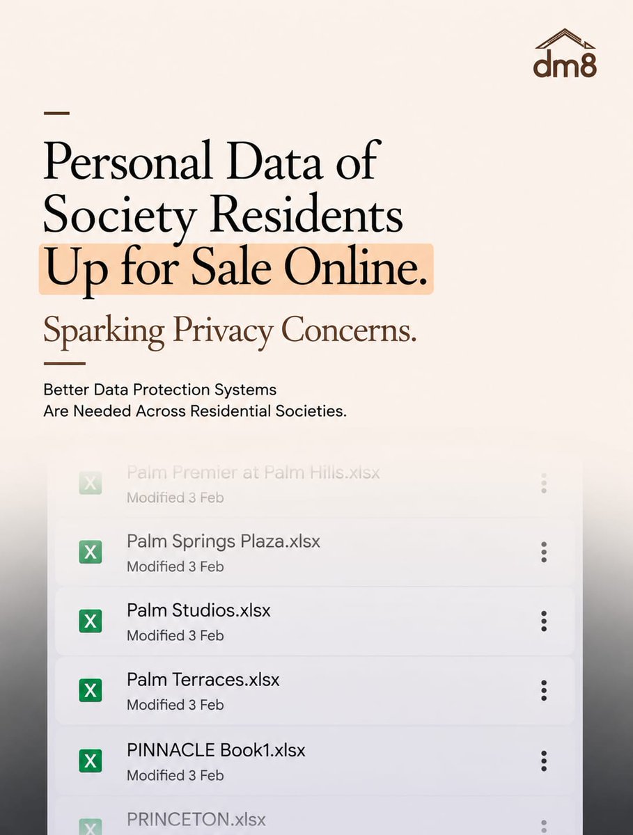 dm8india's tweet photo. What if anyone can get access to your phone number, flat details and personal information?

Well, such information is reportedly being sold online, raising serious concerns about how resident data is collected, stored and shared by residential societies.

#datasecurity #privacy https://t.co/Iref4nrFby
