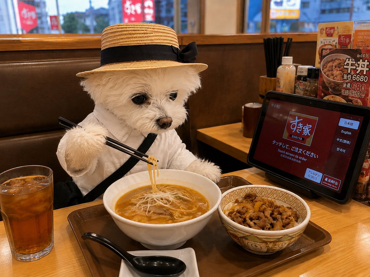 WNgu21's tweet photo. チャットGPTでつくってみた

わんこの日常③

近所のすき家で
味噌ラーメン牛丼セットを
食べてきました

ごちそうさまです

#わんこ
#すき家
#味噌ラーメン
#牛丼 https://t.co/djzVpgZ8Sk