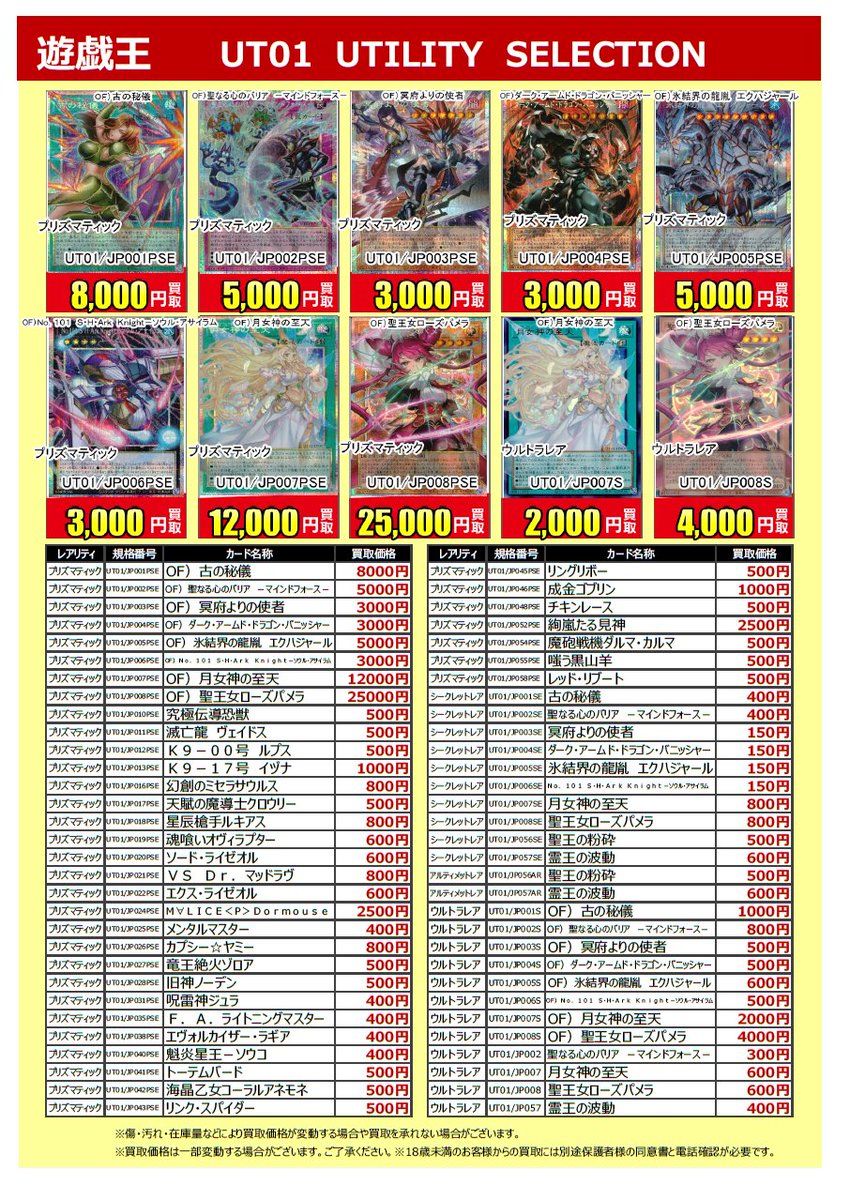 furu1_kouhoku's tweet photo. 【トレカ買取】
#遊戯王OCG
#UTILITY_SELECTION
買取実施中です!
ご来店お待ちしております。
※買取価格は変動致します
ご了承お願い致します
#ふるいち #港北ミナモ店 #トレカ #買取
#聖王女ローズパメラ #月女神の至天 #古の秘儀 https://t.co/SZFrPJjwku