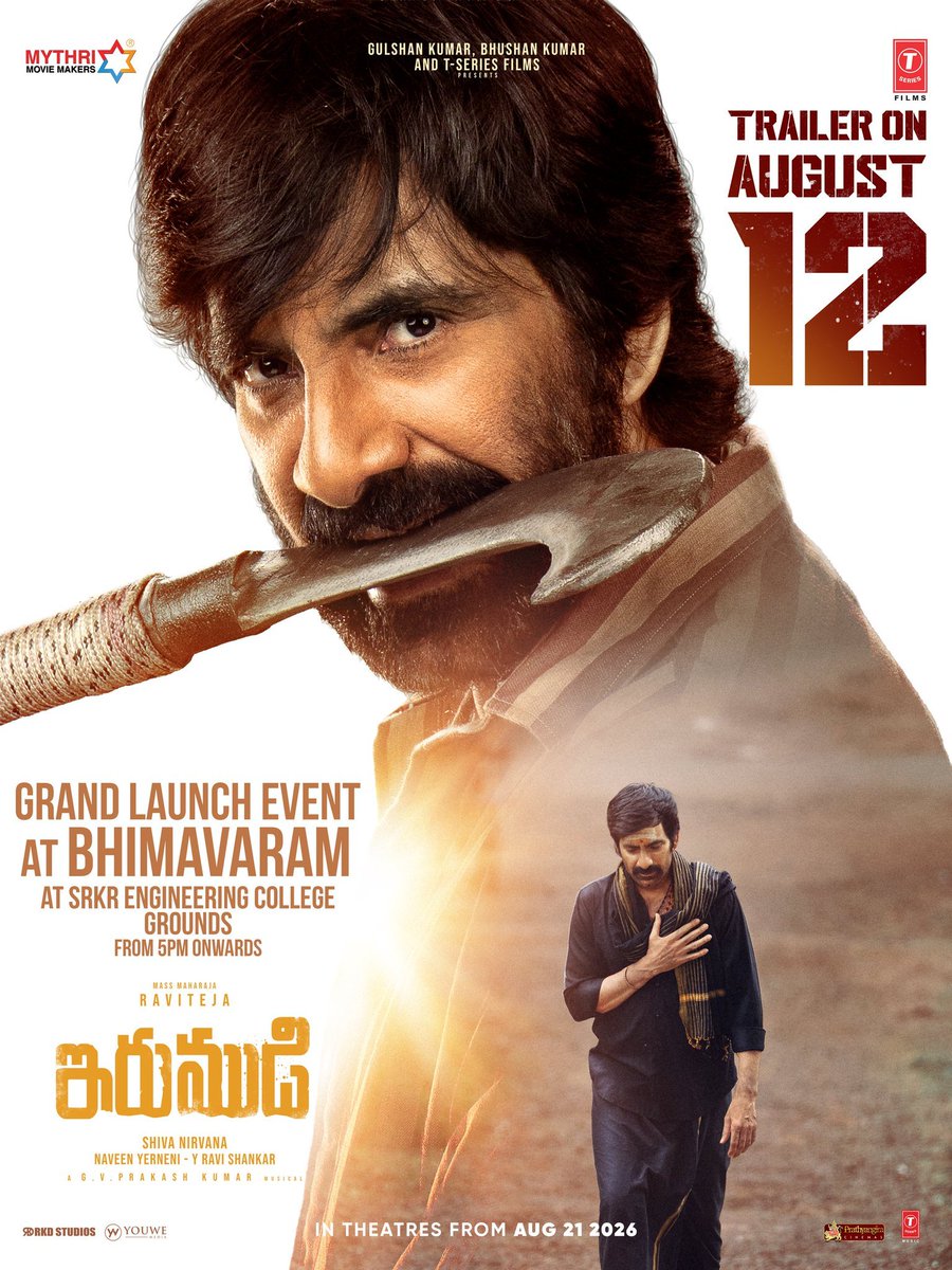 Kollyversecini's tweet photo. When family means everything, a man will do anything for them ❤️🔥

#IrumudiTrailer out on 12th August with a grand launch event at SRKR Engineering College, Bhimavaram ❤‍🔥

In cinemas from 𝗔𝘂𝗴𝘂𝘀𝘁 𝟮𝟭𝘀𝘁, 𝟮𝟬𝟮𝟲.

#IRUMUDI / #IRUMUDIKATTU

Starring MASS MAHARAJA @RaviTeja_offl

A @ShivaNirvana film 🎬

A @gvprakash musical 🎺🎼

@priya_Bshankar @MythriOfficial @saikumaractor #BabyNakshathra #VishnuSharma @sahisuresh @PrawinPudi @srinu10477 #BhushanKumar #KrishanKumar @ShivChanana @neerajkalyan_24  @TSeries @tseriessouth @UrsVamsiShekar @SureshChandraa @DoneChannel1