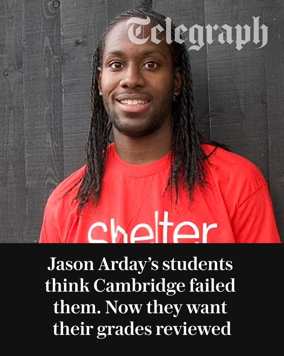 Telegraph's tweet photo. Cambridge University could be forced to review the grades given to students of Jason Arday after graduates unhappy with their results said they were considering legal action

🔗 https://t.co/Ke7Ss1IDb7 https://t.co/urCfKFz16D