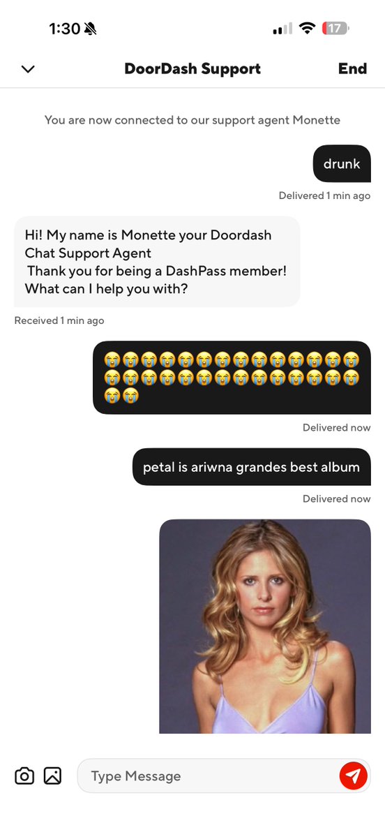 buffys's tweet photo. doordash is my fav app bc i love talking to the support ppl https://t.co/XKjokXxXXV