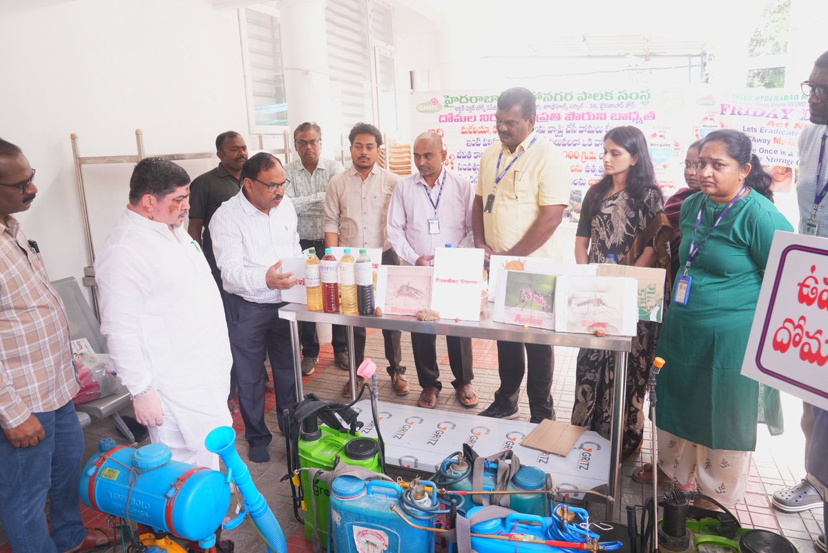 Ponnam_INC's tweet photo. దోమల నివారణకు ప్రత్యేక మాన్సూన్ డ్రైవ్

ప్రతి శుక్రవారం ‘ఫ్రైడే–డ్రైడే’ పాటించాలి

ఆగస్టు 11 నుంచి 21 వరకు స్పెషల్ మాన్సూన్ డ్రైవ్‌లో భాగంగా IEC కార్యక్రమం!

హైదరాబాద్ నగరంలో దోమల ద్వారా వ్యాప్తి చెందే వ్యాధులను అరికట్టేందుకు జీహెచ్‌ఎంసీ ఎంటమాలజీ విభాగం ఆధ్వర్యంలో ప్రత్యేక చర్యలు చేపడుతున్నాం. ఆగస్టు 11 నుంచి 21వ తేదీ వరకు చేపట్టనున్న స్పెషల్ మాన్సూన్ డ్రైవ్‌లో భాగంగా దోమల నివారణపై ప్రజల్లో అవగాహన కల్పించేందుకు మినిస్టర్ క్వార్టర్స్‌లో IEC కార్యక్రమాన్ని ప్రారంభించడం జరిగింది 

ఈ సందర్భంగా దోమల నివారణకు ఎంటమాలజీ విభాగం ఉపయోగిస్తున్న వివిధ పరికరాలను పరిశీలించి, వాటి పనితీరును అధికారులను అడిగి తెలుసుకున్నాను.

దోమల నివారణకు విస్తృత చర్యలు

దోమల ద్వారా వ్యాప్తి చెందే వ్యాధులను అరికట్టేందుకు ముందస్తు చర్యల్లో భాగంగా పలు కార్యక్రమాలు చేపడుతున్నాం.

ప్రతి శుక్రవారం ‘ఫ్రైడే–డ్రైడే’ కార్యక్రమం నిర్వహిస్తున్నాం.
ఇంటింటికీ వెళ్లి నీరు నిల్వ ఉండకుండా ప్రజలకు అవగాహన కల్పిస్తున్నాం.
దోమల లార్వాలు వృద్ధి చెందే ప్రాంతాలను గుర్తించి యాంటీ లార్వా ఆపరేషన్స్ నిర్వహిస్తున్నాం.
జీహెచ్‌ఎంసీ పరిధిలో విస్తృతంగా ఫాగింగ్ చేపడుతున్నాం.
దోమల నివారణపై కరపత్రాల ద్వారా అవగాహన కల్పిస్తున్నాం.
పాఠశాలల్లో విద్యార్థులకు దోమల నివారణ, పరిసరాల పరిశుభ్రతపై అవగాహన కార్యక్రమాలు నిర్వహిస్తున్నాం.
వర్షాల కారణంగా నిల్వ ఉన్న నీటిని తొలగించేలా ప్రజలకు సూచనలు చేస్తున్నాం.

ప్రజలు స్వీయ బాధ్యతతో పరిసరాలను పరిశుభ్రంగా ఉంచుకోవాలి

హైదరాబాద్ ప్రజల ఆరోగ్య పరిరక్షణలో భాగంగా జీహెచ్‌ఎంసీ ద్వారా ఇంటింటికీ వెళ్లి పరిసరాల పరిశుభ్రత, దోమల నివారణపై అవగాహన కల్పిస్తున్నాం.

ప్రజలందరూ స్వీయ బాధ్యతతో తమ ఇళ్లను, పరిసరాలను పరిశుభ్రంగా ఉంచుకోవాలి. ప్రతి శుక్రవారం ‘ఫ్రైడే–డ్రైడే’ కార్యక్రమంలో భాగంగా ఇళ్లలో, పరిసరాల్లో నిల్వ ఉన్న నీటిని తొలగించి దోమల లార్వాలు పెరగకుండా జాగ్రత్తలు తీసుకోవాలి.

డెంగ్యూ, చికున్‌గున్యా వంటి వ్యాధులు రాకుండా ప్రభుత్వం ముందస్తు చర్యలు చేపడుతోంది. ప్రజలు కూడా ప్రభుత్వానికి సహకరించి తమ ఇళ్ల పరిసరాల్లో నీరు నిల్వ లేకుండా చూసుకోవాలి.

ప్రభుత్వం ఎన్ని చర్యలు చేపట్టినా ప్రజలు తమ ఇళ్లను, పరిసరాలను పరిశుభ్రంగా ఉంచినప్పుడే హైదరాబాద్‌ను ఆరోగ్యకరమైన నగరంగా తీర్చిదిద్దగలం. వ్యాధి వచ్చిన తర్వాత చికిత్స తీసుకోవడం కంటే వ్యాధులు రాకుండా ముందస్తు జాగ్రత్తలు తీసుకోవడమే ఉత్తమం.

జీహెచ్‌ఎంసీ చేస్తున్న విజ్ఞప్తిని ప్రతి ఒక్కరూ పాటించి దోమల నివారణలో భాగస్వాములు కావాలని కోరుతున్నాను.