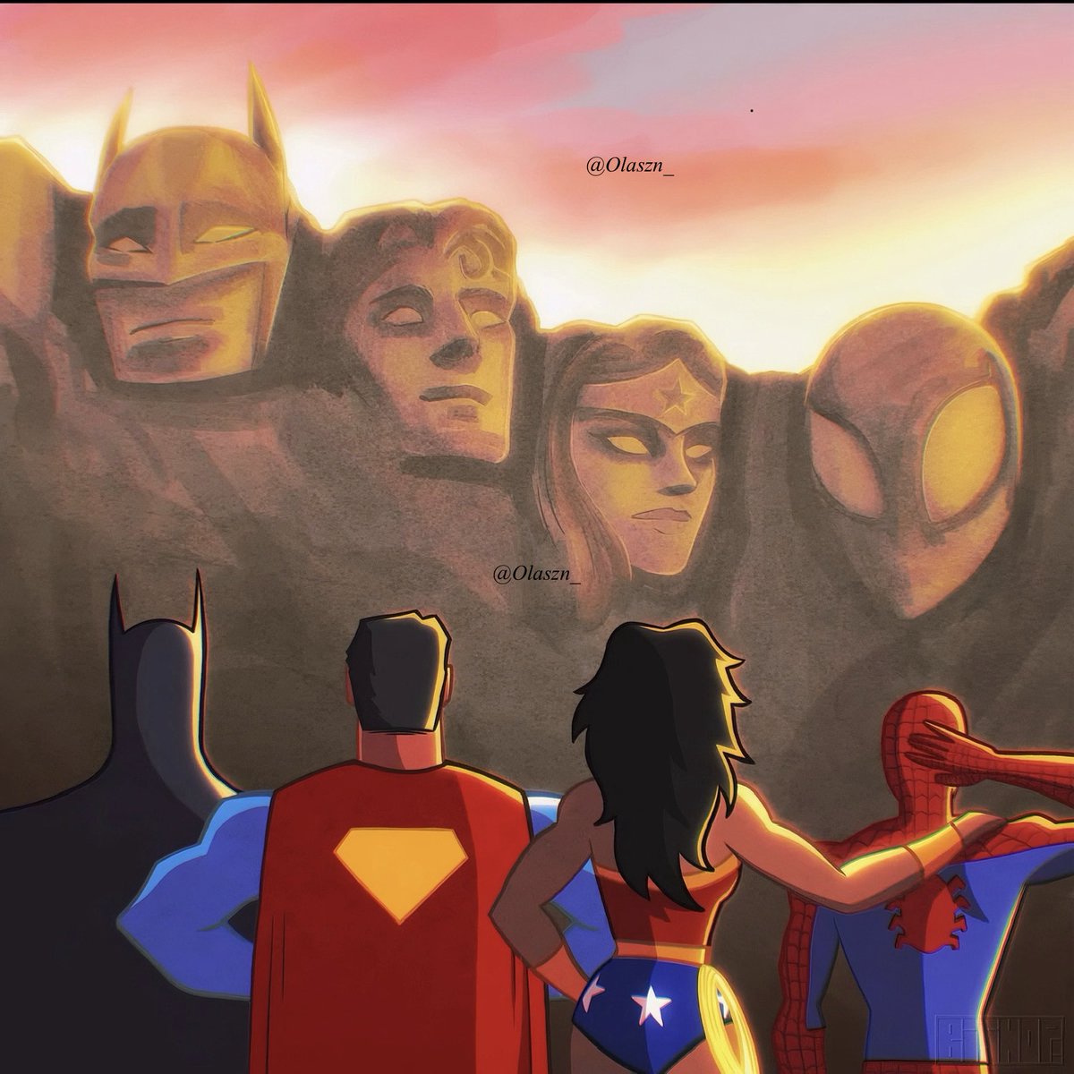 Olaszn_'s tweet photo. It’s honestly hilarious that the Mount Rushmore of superheroes is basically DC + Spider-Man. Marvel may be slightly bigger overall, but when it comes to the four most iconic superheroes ever, three of the spots belong to DC’s biggest legends and yes, I’m calling these the definitive four. No one else gets in or which other superheroes do you think deserves to be in the Mount Rushmore of superheroes?👀