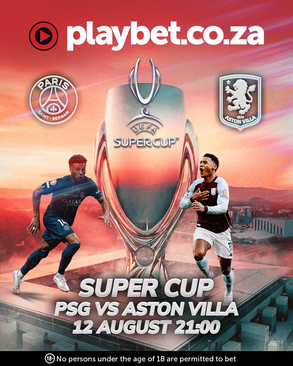 PLAYBET's tweet photo. European champions PSG and Aston Villa go head-to-head in the 2026 UEFA Super Cup. Expect world-class talent, high-intensity football, and a battle for the first major European trophy of the season.
BET NOW! https://t.co/JhDWkfvwIS
#playthegame #uefasupercup https://t.co/hTDNGWpGFa