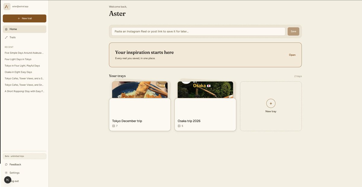 haotobuildzip's tweet photo. Now the scary part:

real users.

Try Astrail at  https://t.co/Rgfb1p2byX

We’re also opening 25 beta seats for people who want to test it properly and help shape it.

Want in? Reply/DM “BETA”.

And please roast it if it’s bad 💀 https://t.co/vQ3PsRwoIi