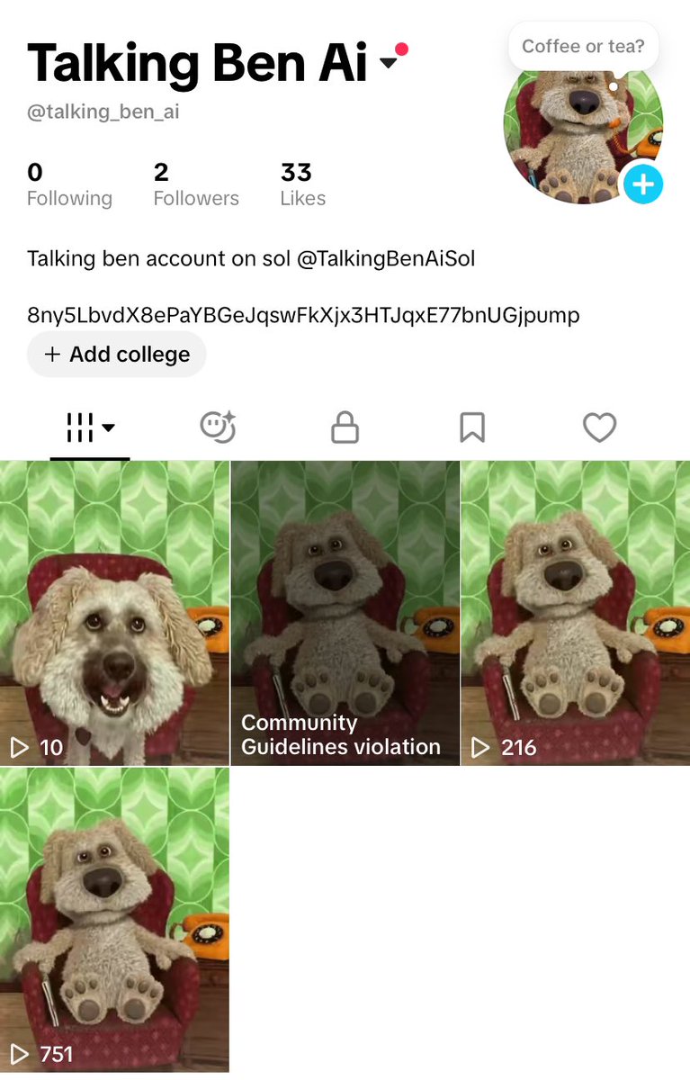 TalkingBenAiSol's tweet photo. First hour into creating our tiktok we’ve managed to start growing a bit with great exposure 

I don’t care if the market cap is at 2.39k. We will keep cooking

$BenAi 

8ny5LbvdX8ePaYBGeJqswFkXjx3HTJqxE77bnUGjpump https://t.co/KCbEMsyYxG