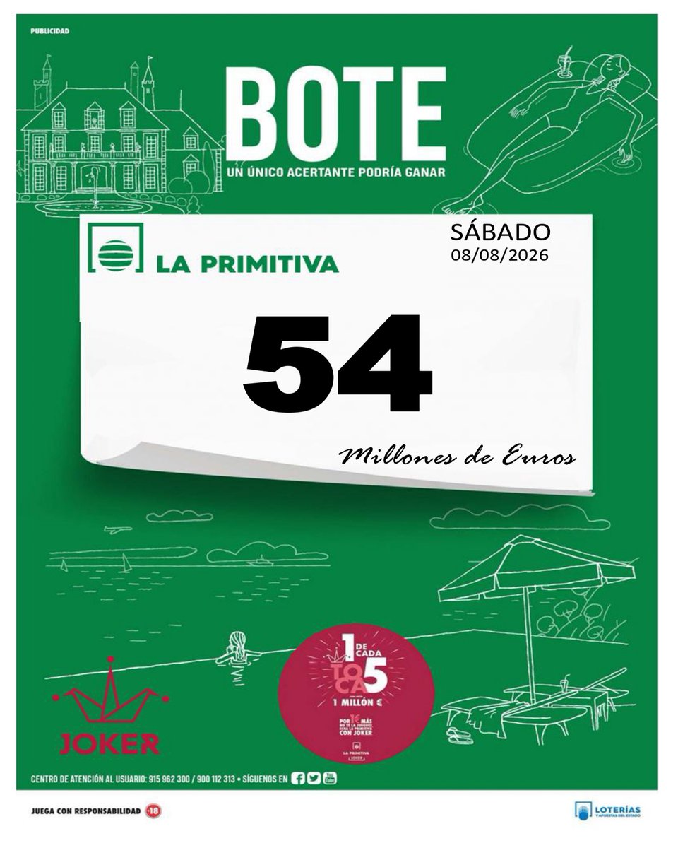 DcMillonario's tweet photo. Botes fin de semana 08–09/08/26 
#LaPrimitiva #Bonoloto #LoteríaNacional #ElGordo #Lototurf #Quintupleplus #LaQuiniela #ElQuinigol 
#EspaiGironès – Salt, Girona 
Juega online https://t.co/WuPUHfNysS 
#BotesDelFinDeSemana #ElDécimoMillonario #Girona #JuegaOnline #Lotería #salt https://t.co/kG5a3kuuhM