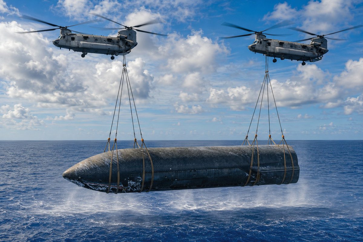 Corpetit1984's tweet photo. @SpaceX Sorry if this is a silly question, but… how many helicopters would it take to recover Starship like this? https://t.co/UjZNVLz36v