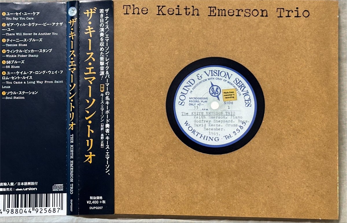 layla_274's tweet photo. #うちの棚にあるCDを再生しながら順に晒してみる
No.104

#TheKeithEmersonTrio  #キースエマーソントリオ
#SelfTitled  
 
キースの活動初期に作られたジャズアルバム。当初はアセテート盤の自主制作だった模様。

1963年制作
2015年発売
日本盤 https://t.co/nlrwngkgC4