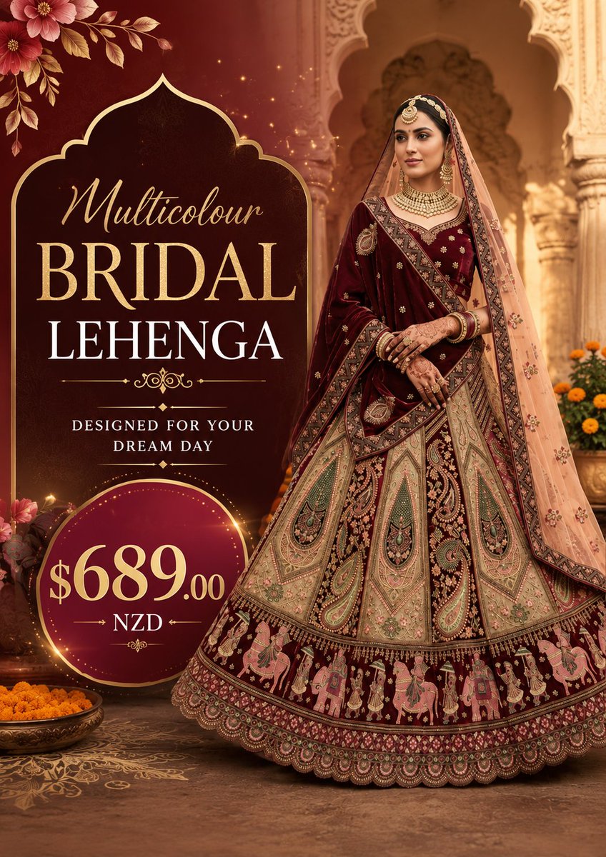 AkarshanNz's tweet photo. ๐ Royal elegance! Stunning Multicolour Bridal Lehenga at $689 NZD ๐ https://t.co/YvpVDjaidW โจ
#BridalLehenga #IndianBridalWear #BridalFashion #AkarshanNZ #NZBrides https://t.co/nc8S0abeSs