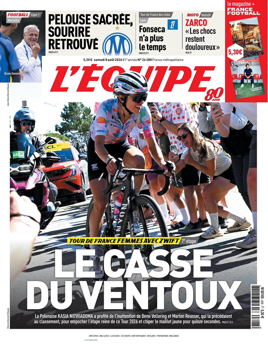 faustocoppi60's tweet photo. Ok, @lequipe did a great job. Kasia is alone on today's front page. 👍
#TDFF2026 https://t.co/eFaeZJWs74