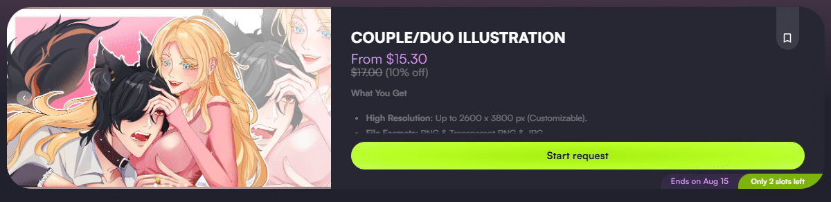 PyoRUART_'s tweet photo. COUPLE/DUO COMMISSION DISCOUNT! ✨

Looking for art of your favorite duo?
I'm currently running a 10% OFF discount on Couple/Duo Illustrations!

Slots are very limited, so grab yours now! 💕
🔗https://t.co/Sw4cds6N3x

#commission #vgen #Coupleart https://t.co/r27KKKa3iS