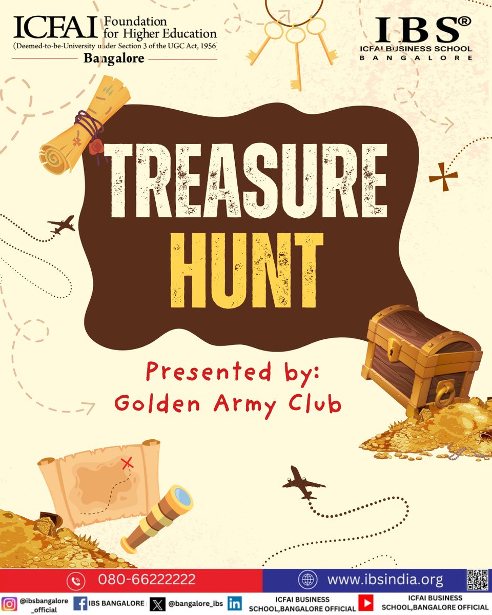 bangalore_ibs's tweet photo. A massive shoutout to our incredible Golden Army Club for planning and executing such a thrilling Treasure Hunt! Thank you to everyone who raced, solved, and hunted down the mystery. Until the next adventure!

#IBSB #mba #IBSbangalore #ICFAIbusinessschool #mbalife #IFHE https://t.co/OsYa3Wj24P