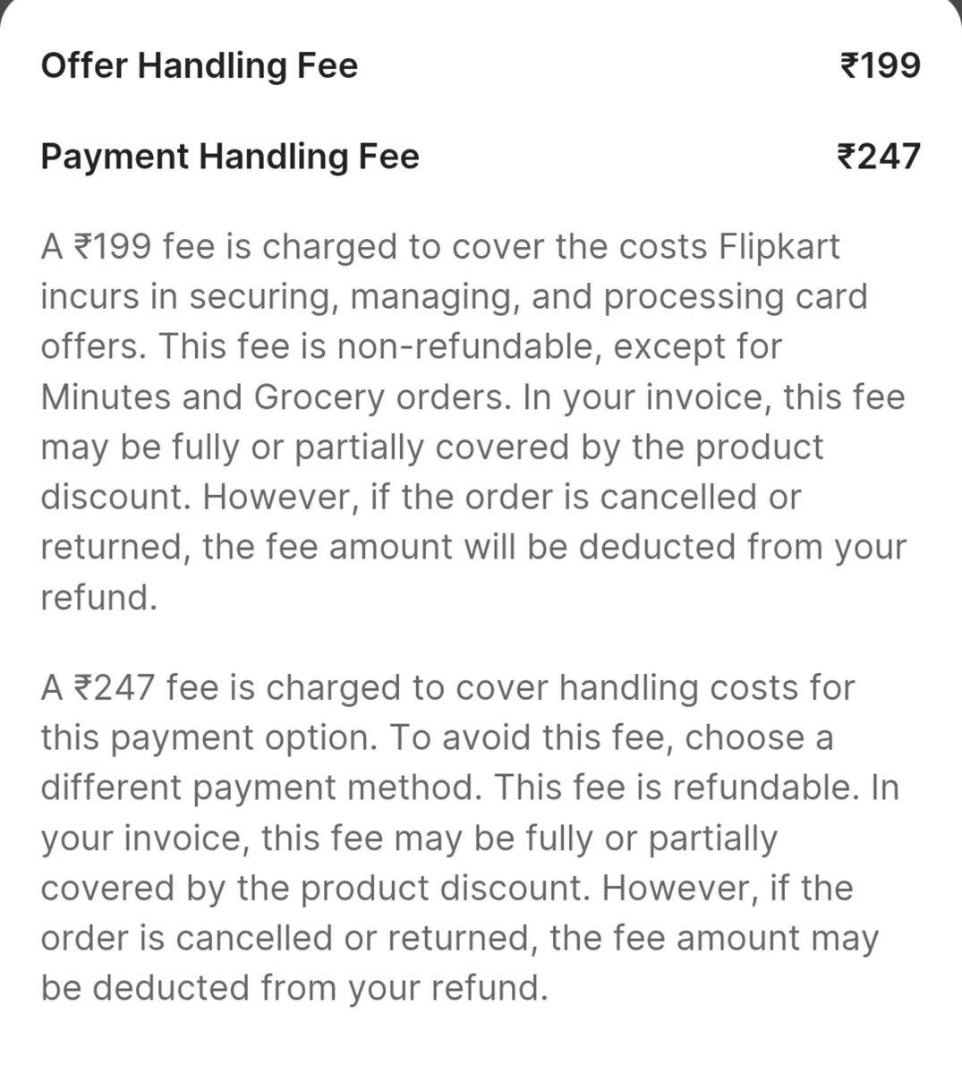 _kumbhkaran's tweet photo. Gov is introducing fee on UPI payments above 2000. It is being said that the fee will be on merchants and not on consumers.

Below is an screenshot of a payment page of Flipkart. It levies payment handling fee on every order if you pay by credit card. Same is now going to happen with UPI.

This is how “the charges will be borne by the merchant” works; the merchant simply passes the charges on to the consumer along with the original cost.