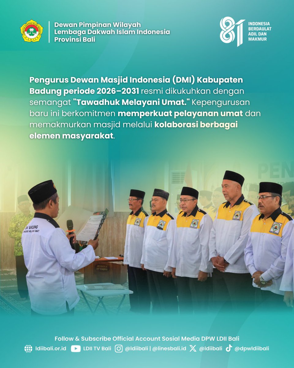 ldiibali's tweet photo. Pengukuhan Pengurus DMI Badung Periode 2026-2031, LDII Siap Perkuat Harmoni dan Persatuan Umat
#LDIIBadung #DMIBadung #LDIIBali #LDII #LDIIUntukBangsa https://t.co/8w9SbTCoK3